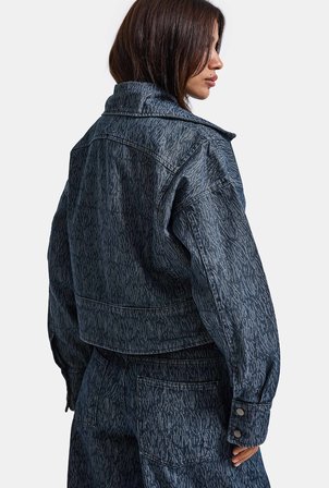 Kadın Mavi 9w6-197 Crop Kruvaze Özel Kumaş Tasarım Denim Ceket