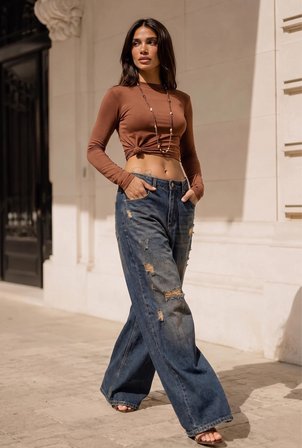 Kadın T.Kot Rengi 10w6-8 Palazzo Fit Süper Bol Kesim Denim Jean