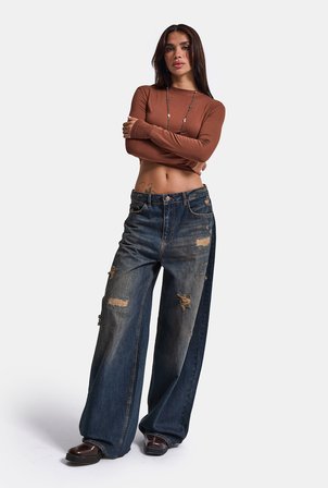 Kadın T.Kot Rengi 10w6-8 Palazzo Fit Süper Bol Kesim Denim Jean