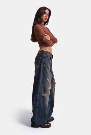 Kadın T.Kot Rengi 10w6-8 Palazzo Fit Süper Bol Kesim Denim Jean