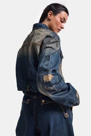Kadın Kot Rengi 10w6-8 Kemer Boy Oversize Özel Tasarım Denim Ceket