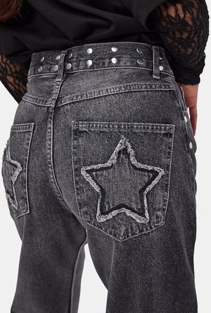 Kadın Füme T-2w6-13 Loose Fit Drop Detaylı Tasarım Denim Jean