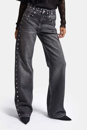 Kadın Füme T-2w6-13 Loose Fit Drop Detaylı Tasarım Denim Jean