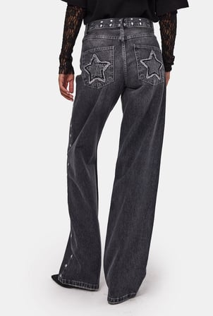 Kadın Füme T-2w6-13 Loose Fit Drop Detaylı Tasarım Denim Jean