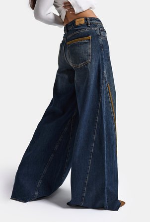 Kadın Koyu Kot 2w6-8 Palazzo Fit Nakış Detaylı Özel Tsarım Denim Jean