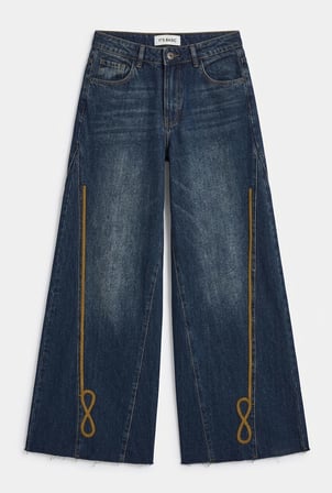 Kadın Koyu Kot 2w6-8 Palazzo Fit Nakış Detaylı Özel Tsarım Denim Jean