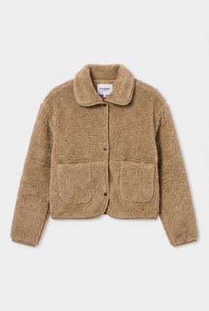 Kadın Sütlü Kahve w6-57 Kemer Boy Teddy Kumaş Ceket Mont