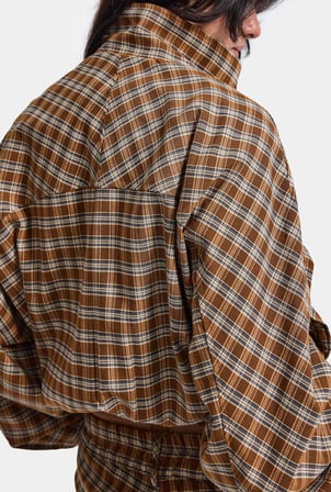 Kadın Kahve Ekose w6-32 Oversize Kemer Boy Tasarım Ceket