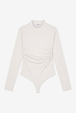 Kadın Beyaz w6-101 Çıt-çıtlı Parlak Taşlı Uzun Kol Esnek Kumaş Tasarım Body