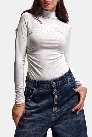 Kadın Beyaz w6-101 Çıt-çıtlı Parlak Taşlı Uzun Kol Esnek Kumaş Tasarım Body