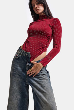 Kadın w6-35 Snap Body Suit Parlak Taşlı Tasarım Body