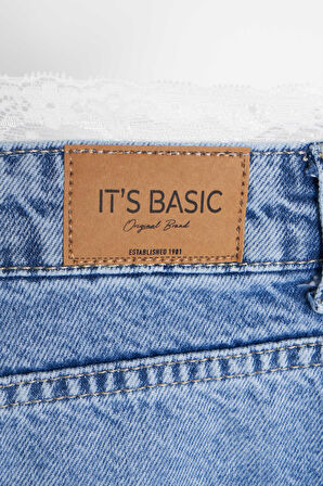 Kadın Mavi Renk D-4s5-27 Straight Fit Kemeri Dantel Detaylı Yüksek Bel Tasarım Denim Jean