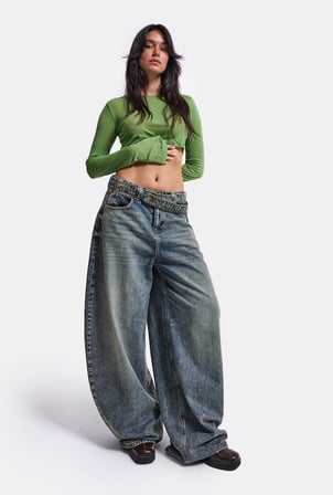 Kadın Kot Renk 4w6-31 Barrel Fit Bol Kesim Icon Detaylı Özel Tasarım Denim Jean