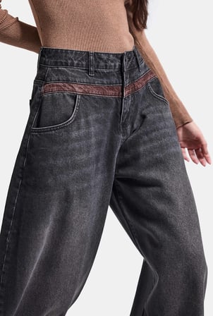 Kadın Koyu Füme 2w6-1 Barrel Fit Bol Kesim Özel Tasarım Denim Jean
