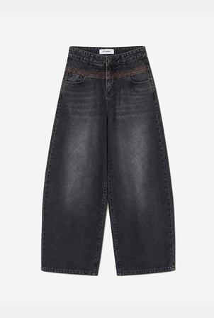 Kadın Koyu Füme 2w6-1 Barrel Fit Bol Kesim Özel Tasarım Denim Jean