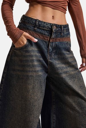 Kadın Koyu Kot 2w6-8 Barrel Fit Bol Kesim Özel Tasarım Denim Jean