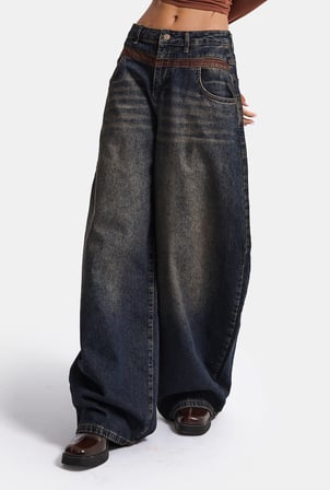 Kadın Koyu Kot 2w6-8 Barrel Fit Bol Kesim Özel Tasarım Denim Jean