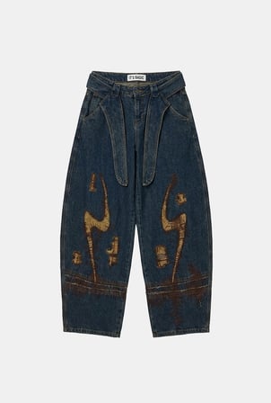Kadın Kot Rengi 1w6-8 Barrel Fit Kemer ve Nakış Detaylı Özel Tasarım Denim Jean