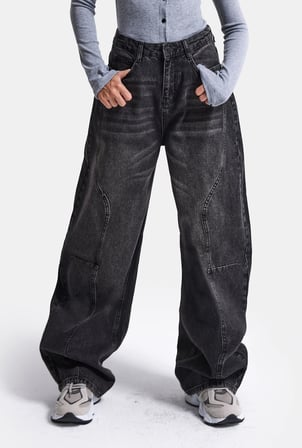 Kadın Koyu Füme 2w6-1 Barrel Fit Kalp Jakron Detaylı Denim Jean