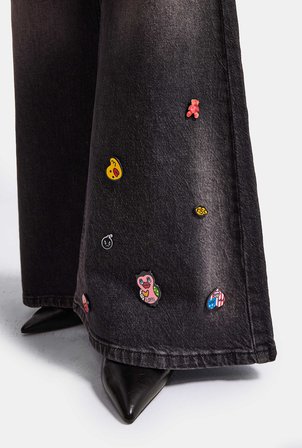 Kadın Koyu Kot 2w6-195 Flare Fit Emoji Icon Detaylı Tasarım Esnek Kumaş Denim Jean