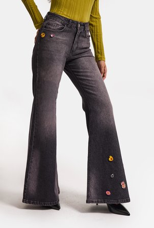Kadın Koyu Kot 2w6-195 Flare Fit Emoji Icon Detaylı Tasarım Esnek Kumaş Denim Jean