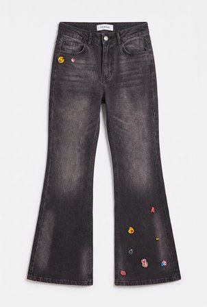 Kadın Koyu Kot 2w6-195 Flare Fit Emoji Icon Detaylı Tasarım Esnek Kumaş Denim Jean