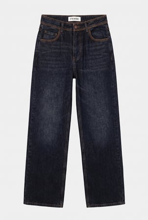Kadın Koyu Kot 2w6-8 Loose Fit Kemer Dikiş Detaylı Özel Tasarım Denim Jean