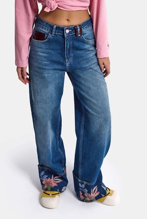 Kadın Koyu Mavi 2w6-4 Straight Turn Up Paça Detaylı Özel Tasarım Denim Jean