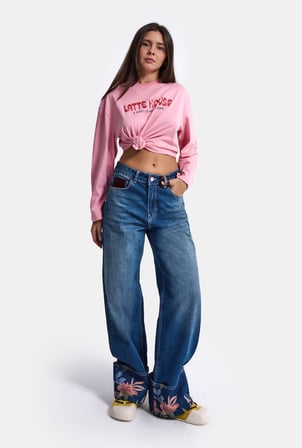 Kadın Koyu Mavi 2w6-4 Straight Turn Up Paça Detaylı Özel Tasarım Denim Jean