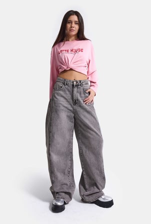 Kadın Füme 4w6-13 Mega Baggy TT18 Chery Nakış Özel Tasarım Denim Jean