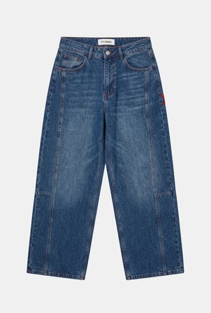 Kadın Koyu Mavi 2w6-98 Mega Baggy Chery Nakış Özel Tasarım Denim Jean