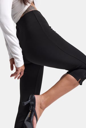 Kadın Siyah w6-1 Capri Leggings Esnek Kumaş Capri Pantolon
