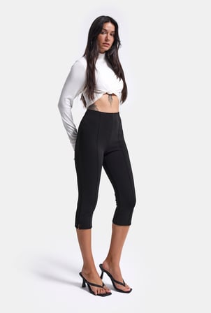 Kadın Siyah w6-1 Capri Leggings Esnek Kumaş Capri Pantolon