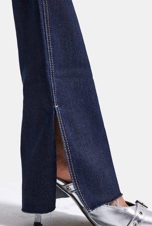 Kadın İndigo 7w6-50 Slim Flare Fit Yırtmaçlı Paça Denim Jean