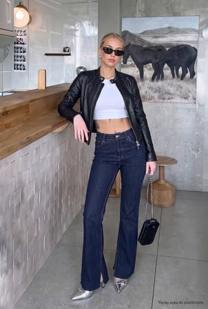 Kadın İndigo 7w6-50 Slim Flare Fit Yırtmaçlı Paça Denim Jean
