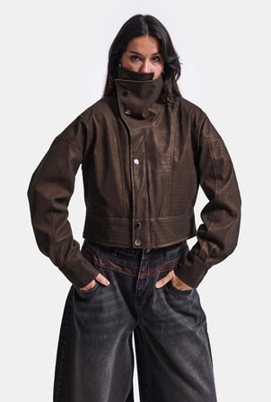 Kadın w6-81 Crop Fit Özel Kumaş Tasarım Oversize Ceket