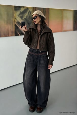 Kadın w6-81 Crop Fit Özel Kumaş Tasarım Oversize Ceket