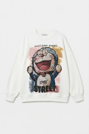 Kadın Beyaz w5 Oversize Baskılı %100 Koton Organik Kumaş Sweatshirt