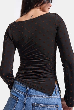 Kadın Siyah Puantiye w6-1 Shirred Blouse