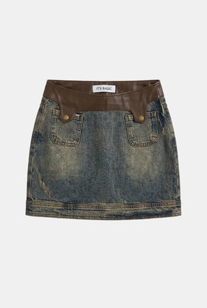 Kadın Koyu Kot 2w6-8 Straight Deri Detaylı Esnek Kumaş Tasarım Mini Denim Etek