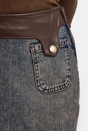 Kadın Koyu Kot 2w6-8 Straight Deri Detaylı Esnek Kumaş Tasarım Mini Denim Etek