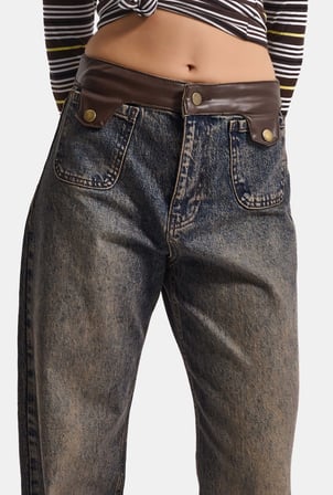 Kadın 2w6-8 Straight Fit Deri Kemer Detaylı Özel Tasarım Denim Jean