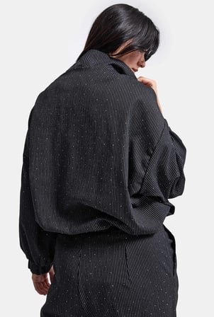 Kadın Antrasit w6-1 Oversize Parlak Taş Tasarım Bomber Ceket