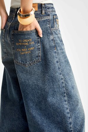 Kadın T.Kot Rengi 35w5 Balon Baggy Fit İç Boy 83cm %100 Koton Denim Jean