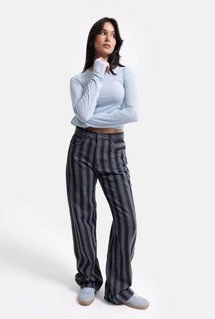 Kadın Mavi Çizgili 1w6-7 Loose Fit Özel Kumaş Tasarım Denim Jean