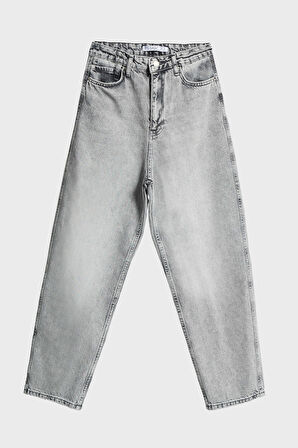 Kadın Gri Renk 4s5-12 Relax Fit %100 Koton Denim Jean