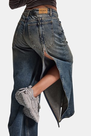 Kadın Koyu Kot 4w6-8 Mega Baggy Arkadan Fermuar Detaylı Özel Tasarım Denim Jean