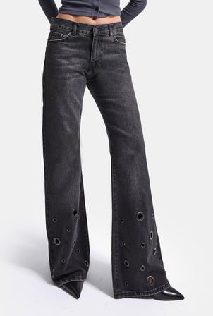 Kadın Koyu Füme 2w6-1 Flare Fit Özel Tasarım Denim Jean