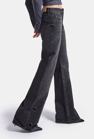 Kadın Koyu Füme 2w6-1 Flare Fit Özel Tasarım Denim Jean