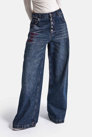 Kadın 2w6-8 Straight Baggy Nakış Detaylı Tasarım Denim Jean